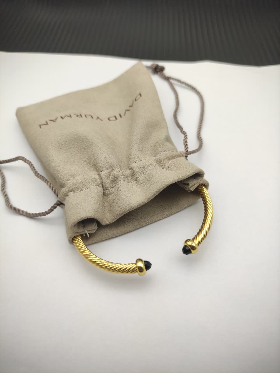 David Yurman Gold Tone Black Bead Cuff Bracelet